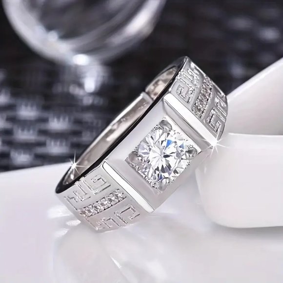 Luxurious Inlaid Zircon Men's Ring, Adjustable Size For Men - Picture 6 of 7